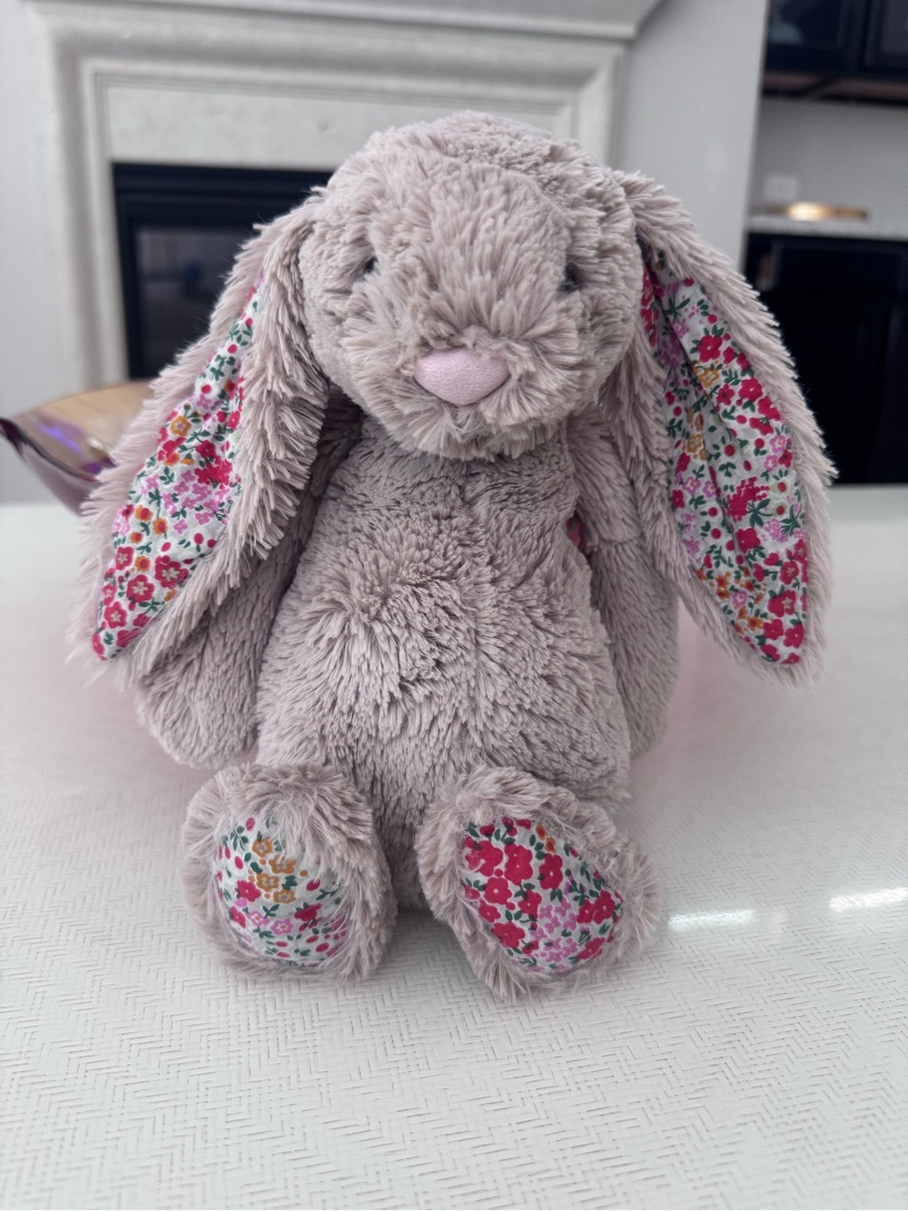 Jellycat Medium Bashful Blossom Posey Plush Bunny with Pink Floral Ear
